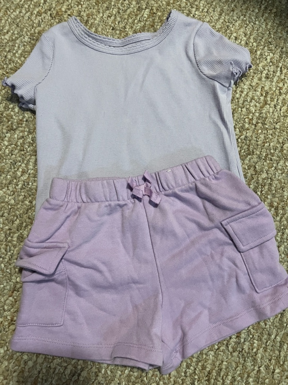 Girls Lavender Ribbed Tee & Cargo Pocket Shorts Matching Set
